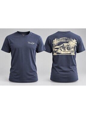 Panama Jack Mens XL Navy Blue Graphic T Shirt Woody Wagon Palm Trees Beach